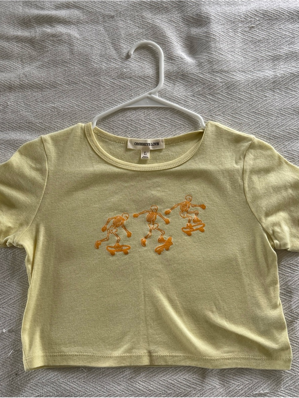 Obsessively Love Yellow Crop Top with Skate Skeletons